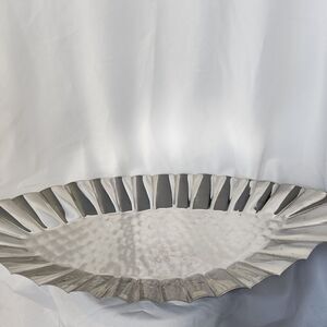 Scalloped Oblong Silver Tone Footed Tray Made In India
